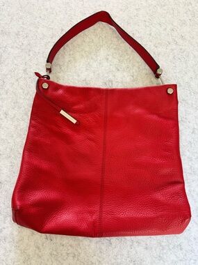 Vince Camuto Cherry Red 100% Genuine Leather Hobo Shoulder Bag Purse Large